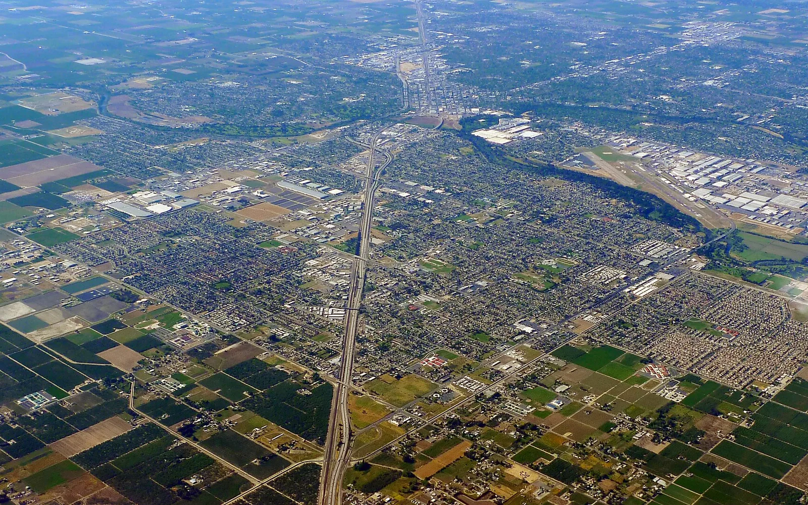 Aerial view of Modesto and Ceres, California.